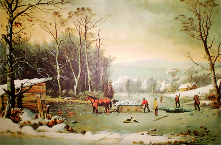 Currier & Ives Reprint of Winter in the Country, Getting Ice