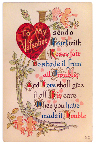 Vintage Postcard with Valentine's Day Heart and Poem