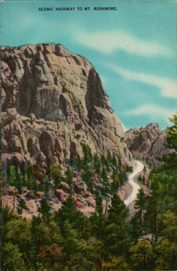 Vintage Postcard of the Highway to Mt. Rushmore