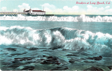 Vintage California Postcard of Long Beach Breakers and Pier