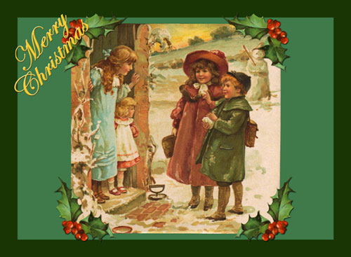 Victorian Christmas Children Vintage Postcard