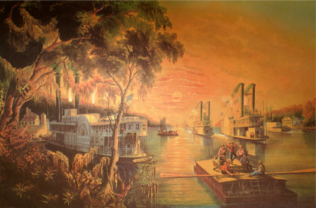 Currier and Ives Lithograph - The Mississippi in Time of Peace