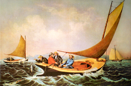 Currier and Ives Lithograph - Trolling for Blue Fish