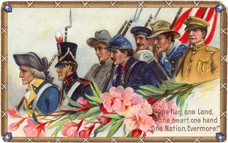 Vintage Postcard - Patriotic Soldiers of One American Nation