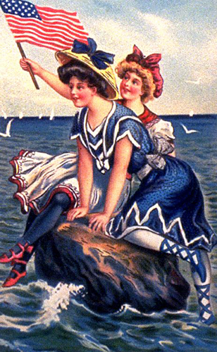 1900s Patriotic Bathing Beauties Vintage Postcard
