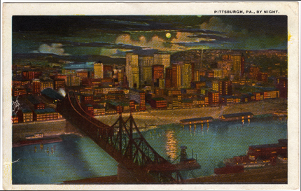 Vintage Postcard of Downtown Pittsburgh on a Moonlit Night