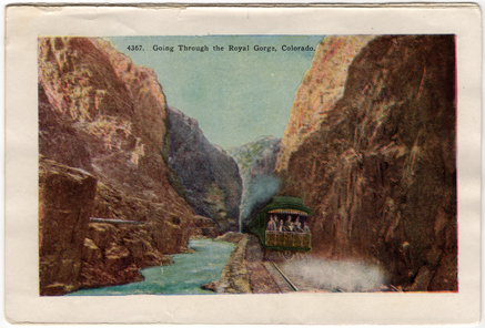 Vintage Colorado postcard showing the Royal Gorge Train
