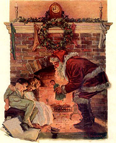 Santa Visits on Christmas Eve Vintage Postcard