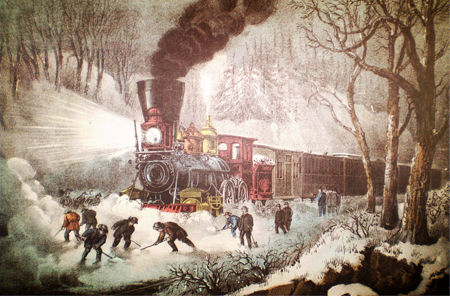 Currier and Ives Lithograph - American Railroad Scene - Snow Bound