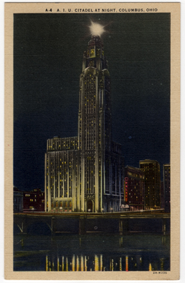 Vintage Postcard of The Citadel Building in Columbus at Night