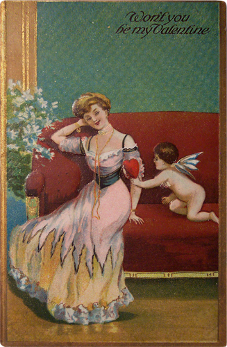 Victorian Woman with Cupid Valentine's Day Postcard