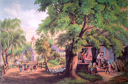 Currier and Ives Lithograph - The Village Blacksmith