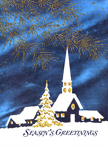 Snowy Church at Night Vintage Christmas Postcard