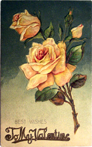 Vintage Yellow Roses Valentine's Day Postcard
