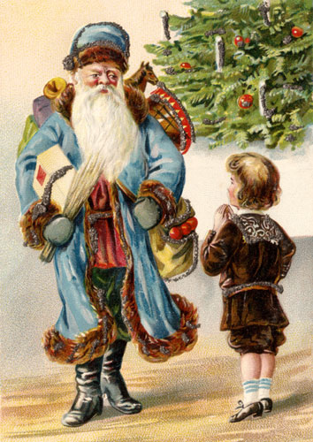 Victorian Santa Claus and Boy Vintage Postcard