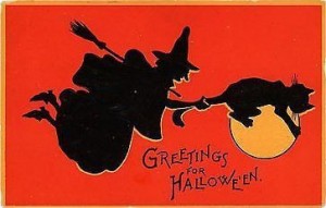 Retro Witch Cat 1912 Postcard. Sam Gabriel Halloween Series 122-5.