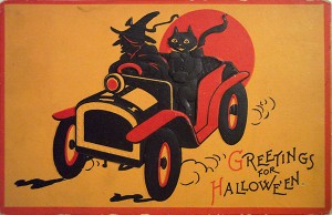 Retro Witch and Cat Driving. Sam Gabriel Halloween Series 122.