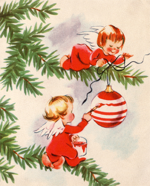 Angels Decorating Christmas Tree