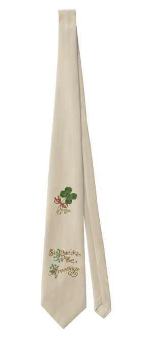 Unique Irish St. Patrick's Day neck tie with a traditional shamrock and old fashioned, hand written text.