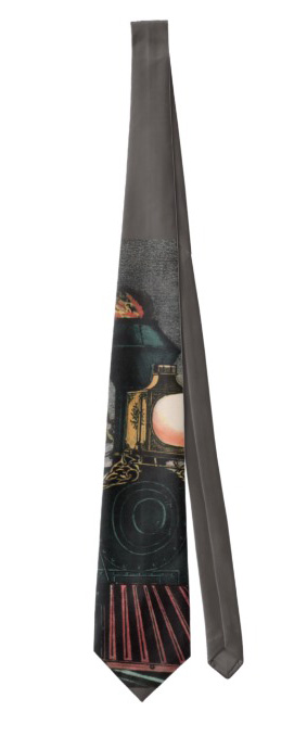 Vintage Train Engine Neck Tie Unique neck tie featuring an old fashioned train engine on a dark gray background.